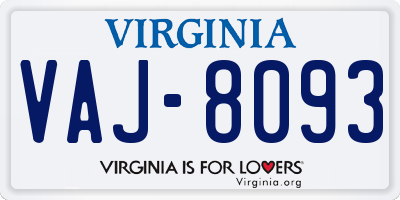 VA license plate VAJ8093