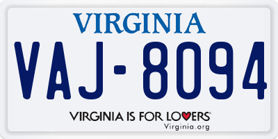 VA license plate VAJ8094