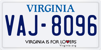 VA license plate VAJ8096