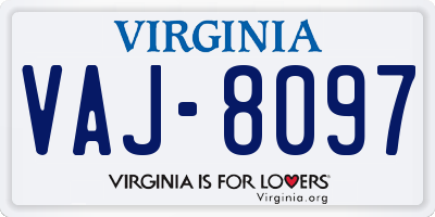 VA license plate VAJ8097