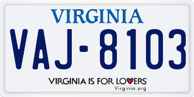 VA license plate VAJ8103