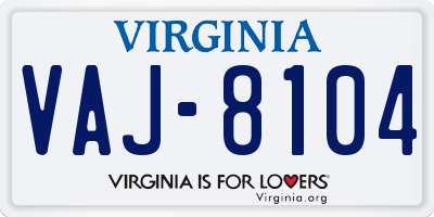 VA license plate VAJ8104