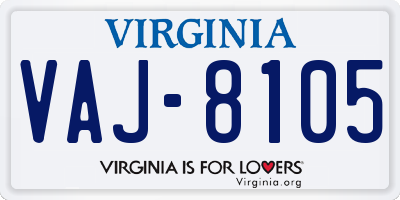 VA license plate VAJ8105