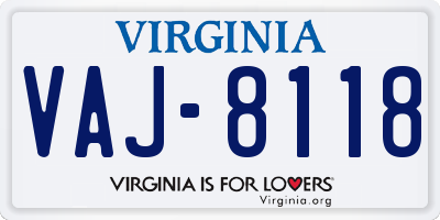 VA license plate VAJ8118