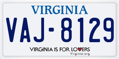 VA license plate VAJ8129