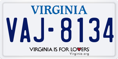 VA license plate VAJ8134
