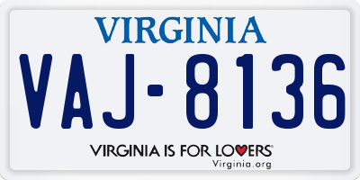 VA license plate VAJ8136