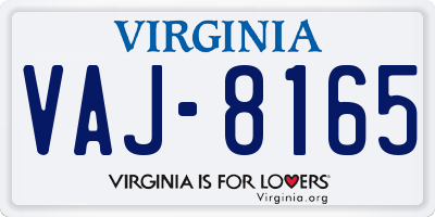 VA license plate VAJ8165