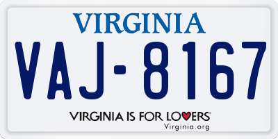 VA license plate VAJ8167