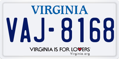 VA license plate VAJ8168