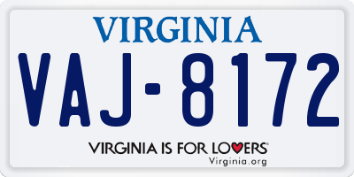 VA license plate VAJ8172