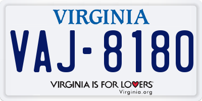 VA license plate VAJ8180