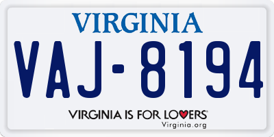 VA license plate VAJ8194