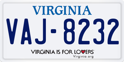 VA license plate VAJ8232