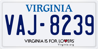 VA license plate VAJ8239