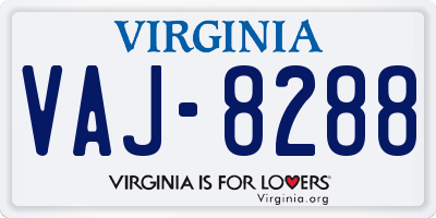 VA license plate VAJ8288