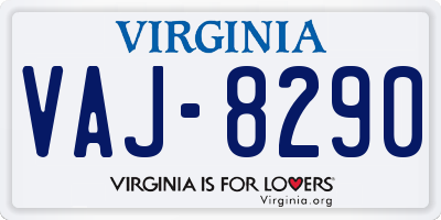 VA license plate VAJ8290