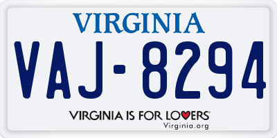 VA license plate VAJ8294