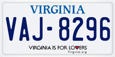 VA license plate VAJ8296