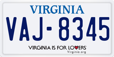 VA license plate VAJ8345