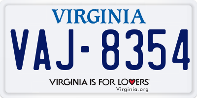 VA license plate VAJ8354