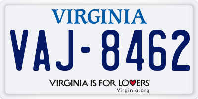 VA license plate VAJ8462