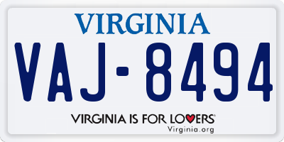 VA license plate VAJ8494