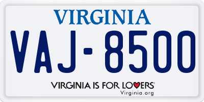 VA license plate VAJ8500