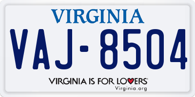 VA license plate VAJ8504