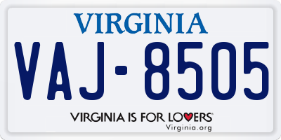 VA license plate VAJ8505