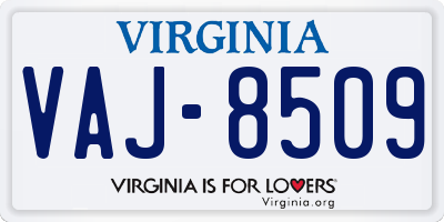 VA license plate VAJ8509
