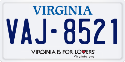 VA license plate VAJ8521
