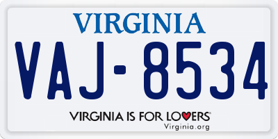 VA license plate VAJ8534