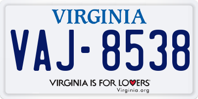 VA license plate VAJ8538