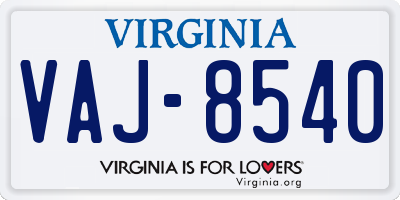 VA license plate VAJ8540