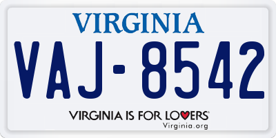 VA license plate VAJ8542
