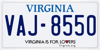 VA license plate VAJ8550