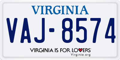 VA license plate VAJ8574