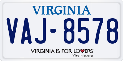 VA license plate VAJ8578
