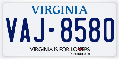 VA license plate VAJ8580
