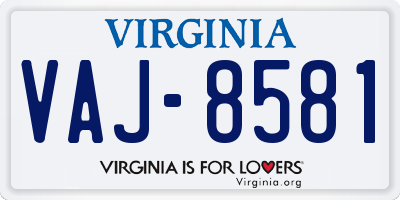 VA license plate VAJ8581