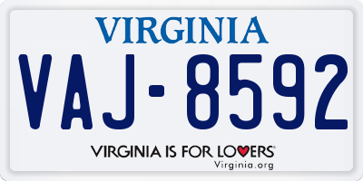 VA license plate VAJ8592