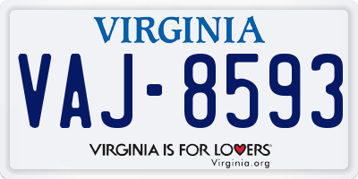 VA license plate VAJ8593