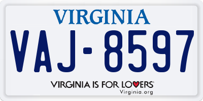 VA license plate VAJ8597