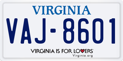 VA license plate VAJ8601