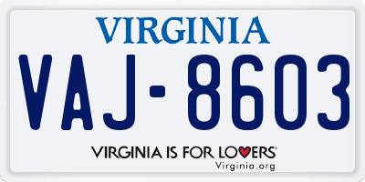 VA license plate VAJ8603