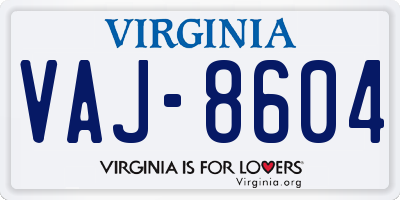 VA license plate VAJ8604