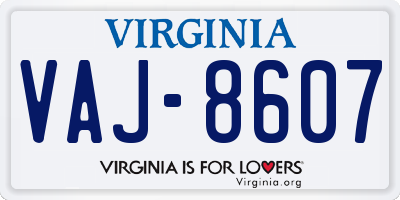VA license plate VAJ8607