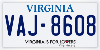 VA license plate VAJ8608