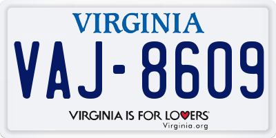 VA license plate VAJ8609